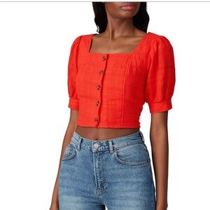 Love, Whit Bright Coral Red Smocked Crop Top ❤️‍🔥